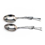 A PAIR OF SOLID SILVER 58th BATTALION ENFIELD RIFLE SPOONS, with Sheffield silver hallmarks dated