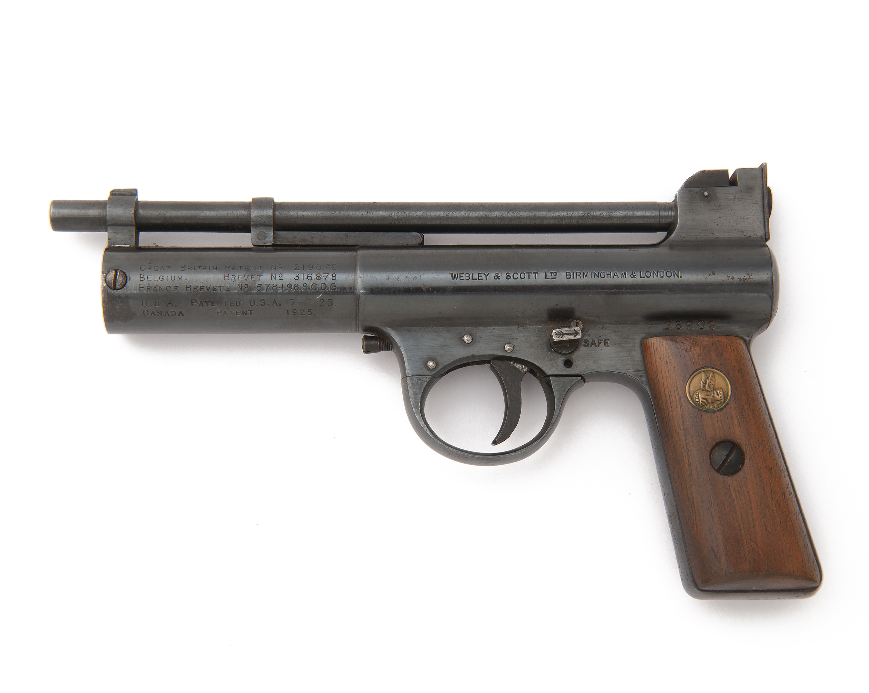 WEBLEY & SCOTT, BIRMINGHAM & LONDON A .177 BARREL-COCKING AIR-PISTOL, MODEL 'PRE-WAR MKI', serial