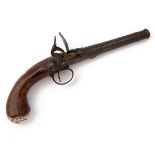 W. TURVEY, LONDON AN 18-BORE FLINTLOCK SILVER-MOUNTED PISTOL, MODEL 'QUEEN-ANNE', no visible