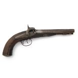 A 22-BORE PERCUSSION DOUBLE-BARRELLED PISTOL, UNSIGNED, no visible serial number, Continental,