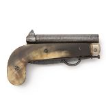 A 100-BORE SINGLE-SHOT FOLDING KNIFE-PISTOL, UNSIGNED, no visible serial number, circa 1850,