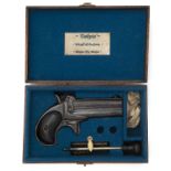 AN UNUSUAL CASED .41 RIMFIRE OVER-UNDER DERRINGER PISTOL SIGNED DAKOTA, no visible serial number,