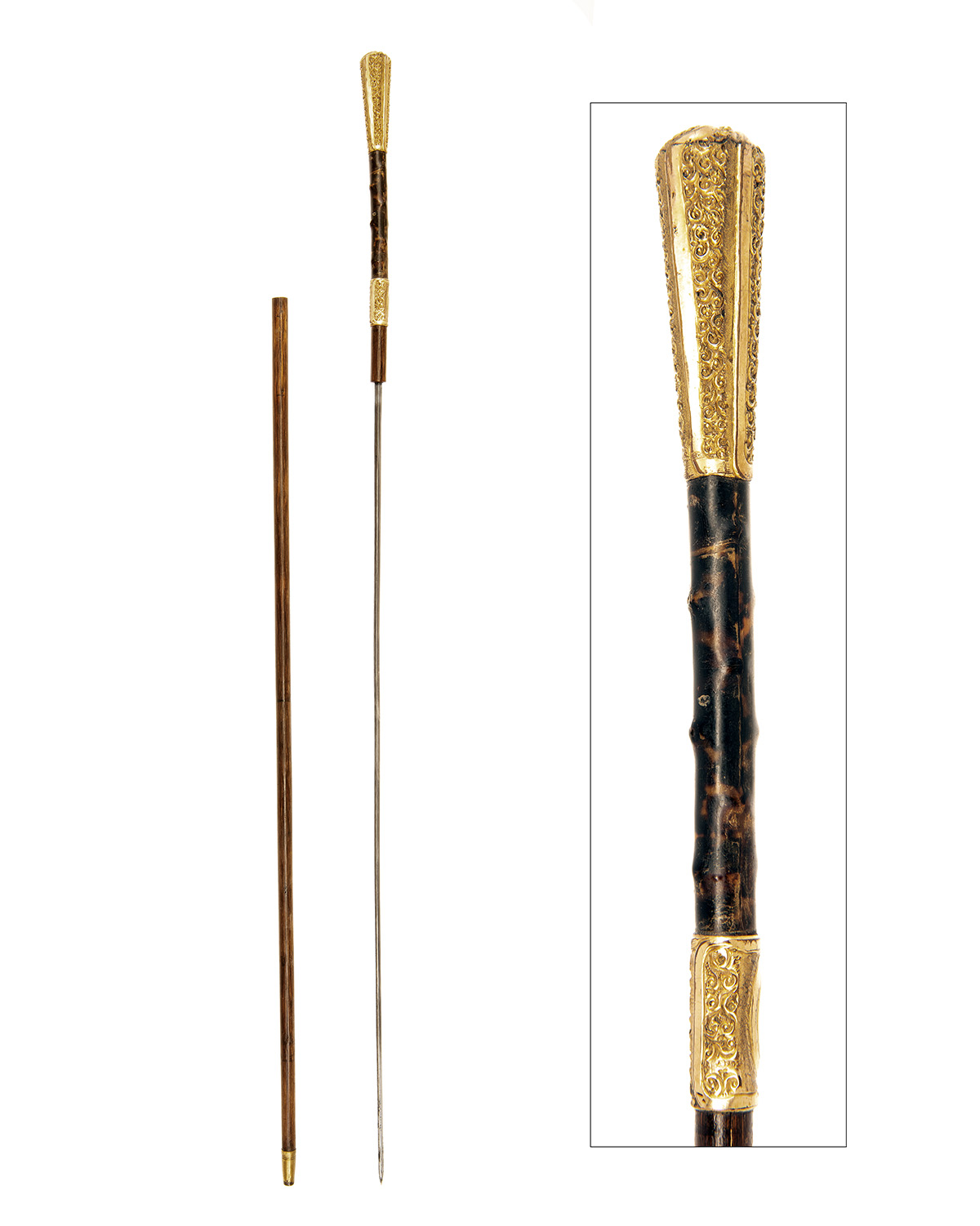 A GILT-MOUNTED VICTORIAN SWORD-CANE, circa 1895, with straight narrow square section 23 1/2in.