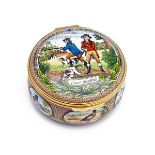 A HALCYON DAYS ENAMEL (COMMISSIONED BY JAMES PURDEY & SON) PILL BOX, the top decorated with a