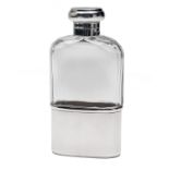 MAPPIN AND WEBB A FINE VINTAGE CRYSTAL SILVER-MOUNTED TORTOISESHELL HIP FLASK, with overall cut