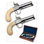 SMITH, LONDON A CASED PAIR OF 50-BORE PERCUSSION IVORY-MOUNTED TRAVELLING-PISTOLS, no visible serial