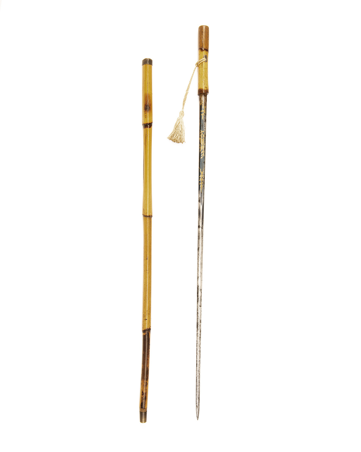 A GOOD GEORGIAN SWORDSTICK WITH BLUE & GILT BLADE, circa 1800, with straight double edged 26 1/