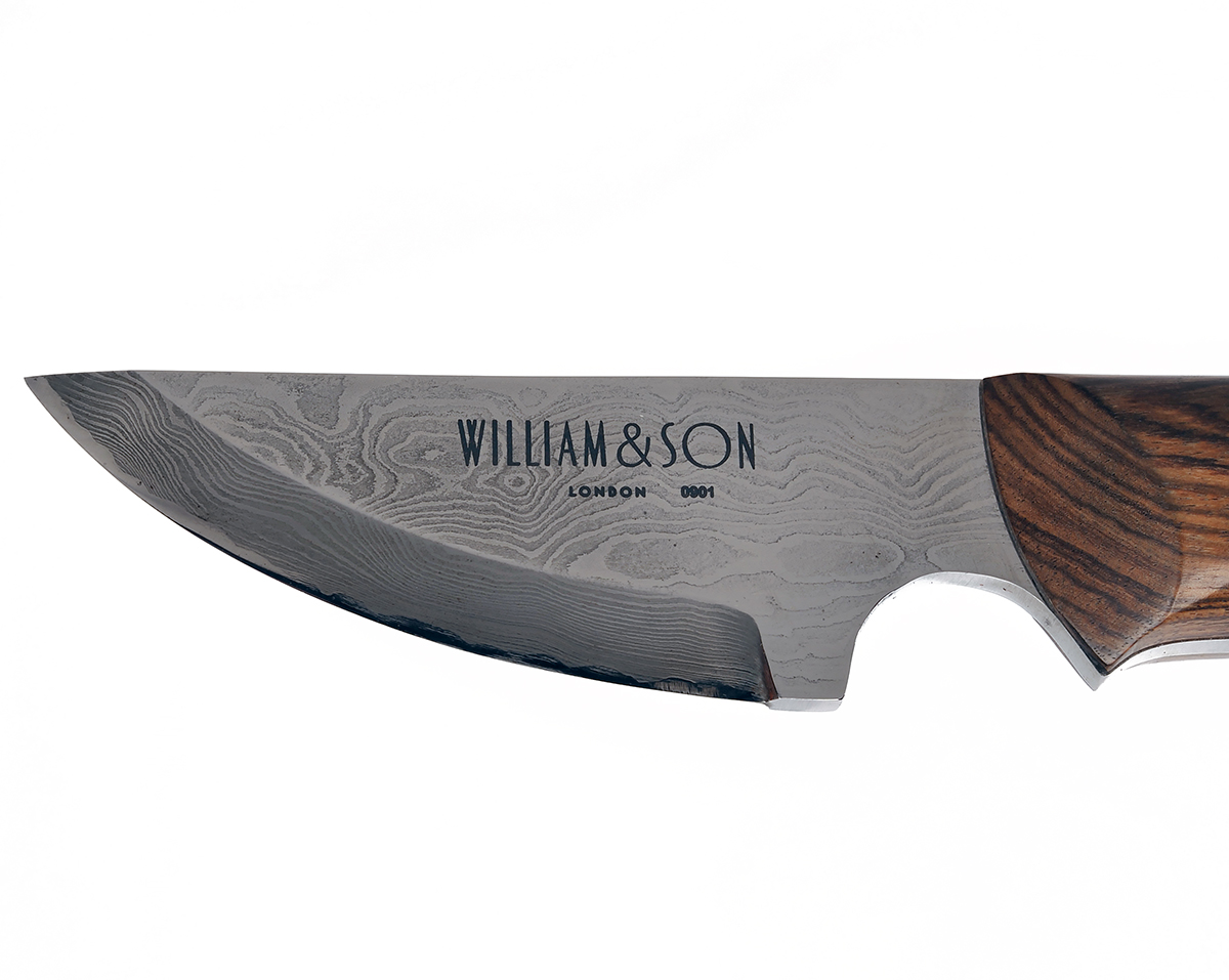 WILLIAM & SON, LONDON TWO DAMASCUS-BLADED SKINNING or PAIRING KNIVES, serial no's. 0901 & 1001, - Image 4 of 9