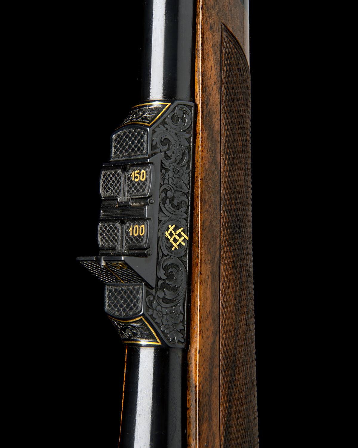 G. PRECHTL A FINE MUFFOLINI-ENGRAVED 9,3X62 DOUBLE SQUARE-BRIDGE BOLT-MAGAZINE SPORTING RIFLE, - Image 9 of 14