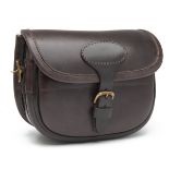 JAMES PURDEY & SONS A CHOCOLATE BROWN LEATHER SUEDE-LINED CARTRIDGE BAG, with canvas and leather