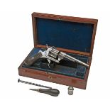 A CASED 7mm PINFIRE TEN-SHOT REVOLVER, UNSIGNED, MODEL 'LEFAUCHEUX PATENT', no visible serial