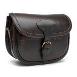 JAMES PURDEY & SONS A CHOCOLATE BROWN LEATHER SUEDE-LINED CARTRIDGE BAG, with canvas and leather