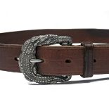 PATRICK MAVROS A STERLING SILVER CROCODILE BELT-BUCKLE, Zimbabwe silver hall marks, with leather