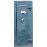 A SENTRY-SAFE LARGE FOREST GREEN GUN CABINET, with combination lock, measuring approx. 59in. high,