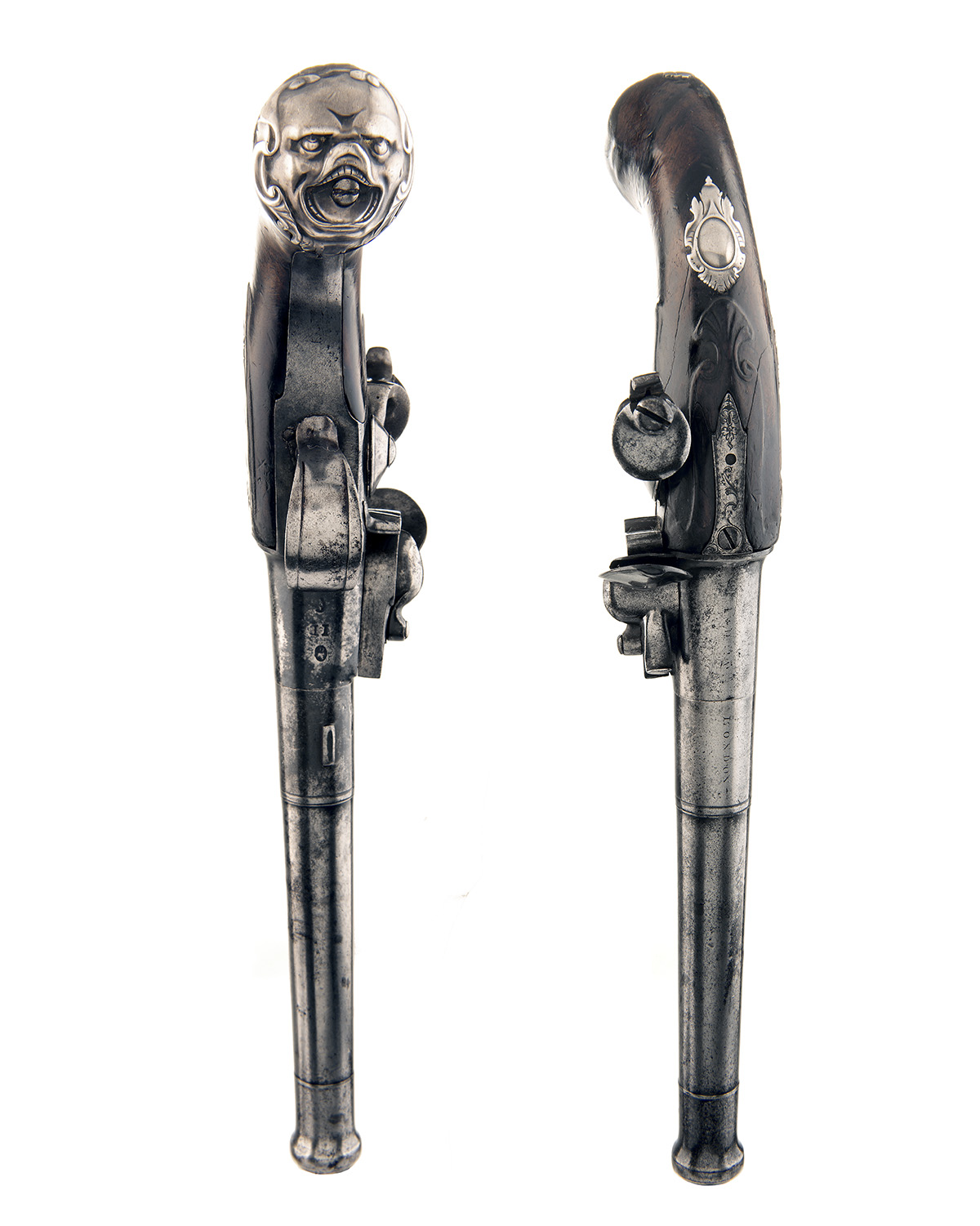 DREW, LONDON A PAIR OF 18-BORE FLINTLOCK PISTOLS, MODEL 'QUEEN ANNE TYPE', no visible serial number, - Image 3 of 3