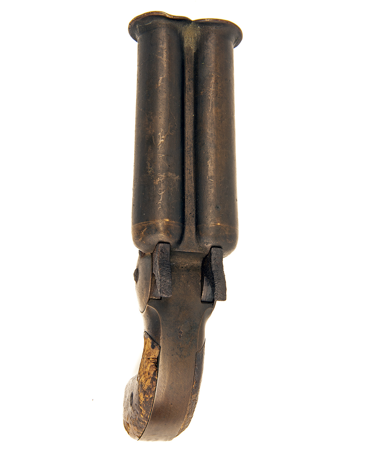 AN EXTREMELY RARE 1 INCH (26.5mm) ALL-BRASS DOUBLE-BARRELLED SIGNAL-PISTOL, UNSIGNED, serial no. - Image 4 of 4