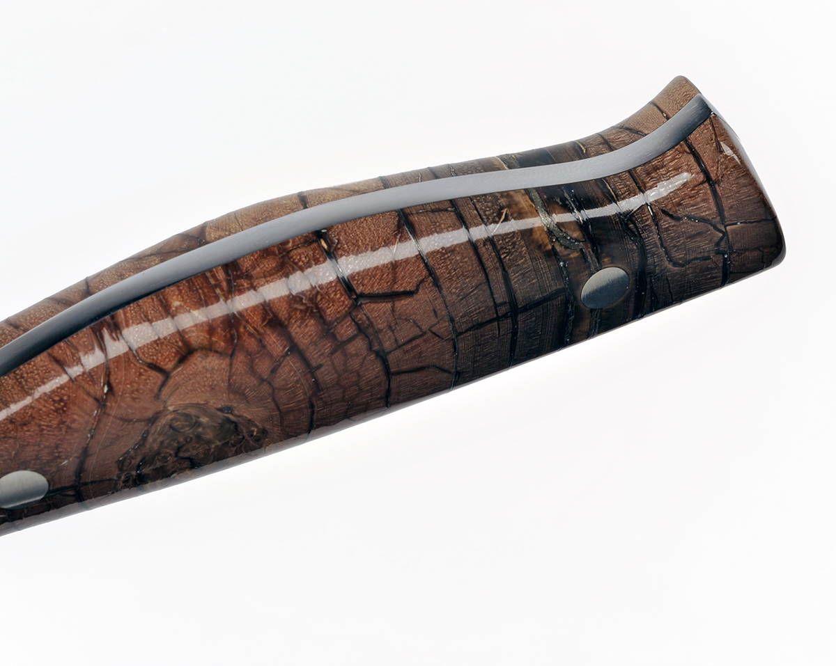 WILLIAM & SON, LONDON A FINE DAMASCUS DROP-POINT HUNTING KNIFE WITH FOSSILISED MAMMOTH-TUSK HILT, - Image 5 of 7