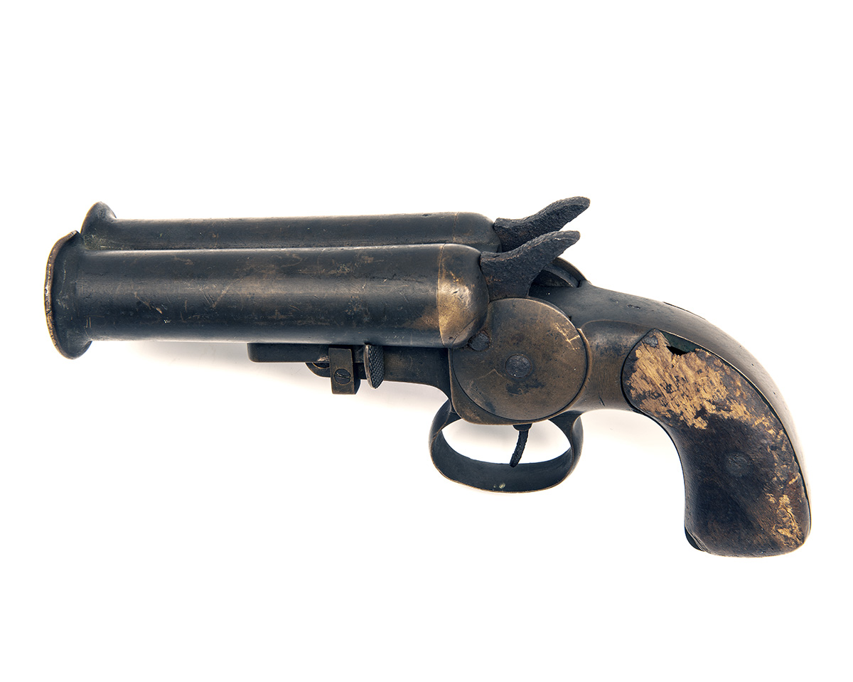 AN EXTREMELY RARE 1 INCH (26.5mm) ALL-BRASS DOUBLE-BARRELLED SIGNAL-PISTOL, UNSIGNED, serial no. - Image 2 of 4