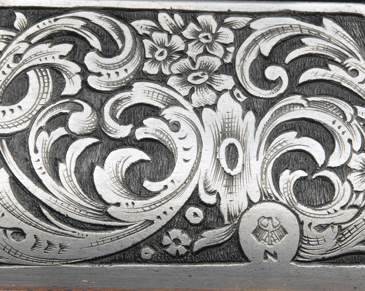 G. PRECHTL A FINE MUFFOLINI-ENGRAVED 9,3X62 DOUBLE SQUARE-BRIDGE BOLT-MAGAZINE SPORTING RIFLE, - Image 13 of 14