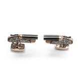 DEAKIN & FRANCIS A SET OF ROSE GOLD PLATED SIDELOCK SHOTGUN CUFFLINKS, with rhodium barrels, with