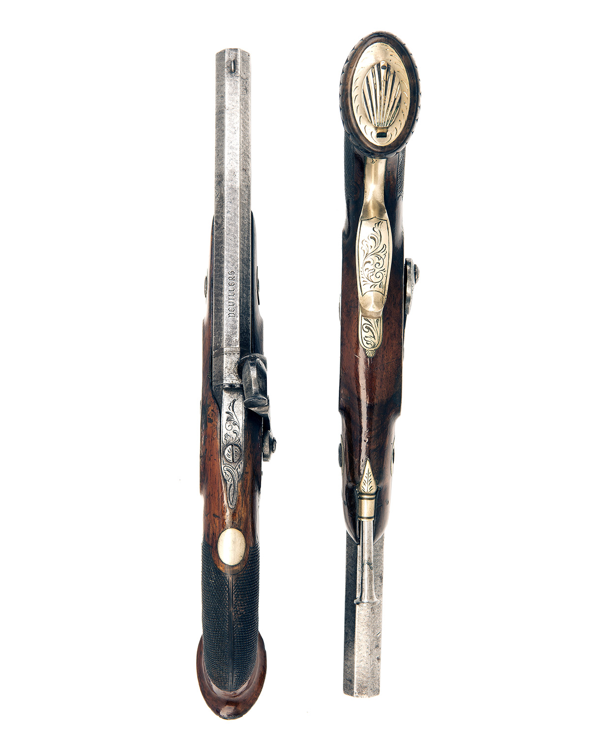 A CASED PAIR OF 32-BORE PERCUSSION PISTOLS SIGNED DEVILLERS, no visible serial numbers, Belgian - Image 4 of 5