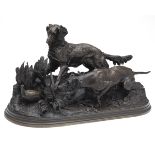 PIERRE-JULES MENE 1810-1879 AN ORIGINAL FINE BRONZE SCULPTURE OF TWO HUNTING DOGS AND A PHEASANT,