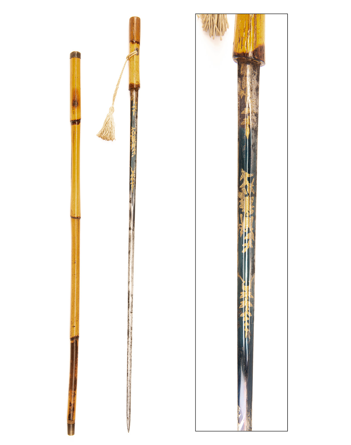 A GOOD GEORGIAN SWORDSTICK WITH BLUE & GILT BLADE, circa 1800, with straight double edged 26 1/ - Image 3 of 3