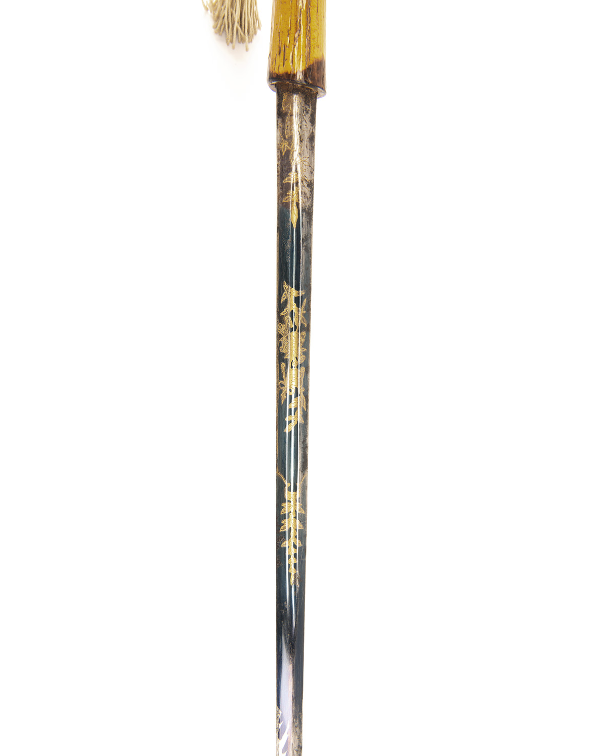 A GOOD GEORGIAN SWORDSTICK WITH BLUE & GILT BLADE, circa 1800, with straight double edged 26 1/ - Image 2 of 3