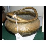 A 14cm diameter two handled bronze censer with