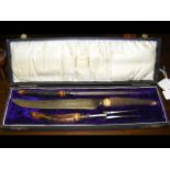 Old three piece carving set in presentation case