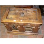 An antique continental wooden strong box with pain