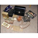 Various collectables, including postal scales, com