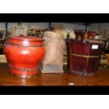 An oriental wooden lidded container, together with