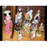 Selection of ceramic oriental Satsuma figures - th