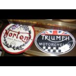 A reproduction metal Norton motorbike plaque, together