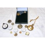 A box containing half hunter pocket watch and othe