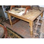 Antique pine kitchen table on turned supports with