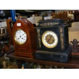 An antique lancet shaped mantel clock - 31cm high,