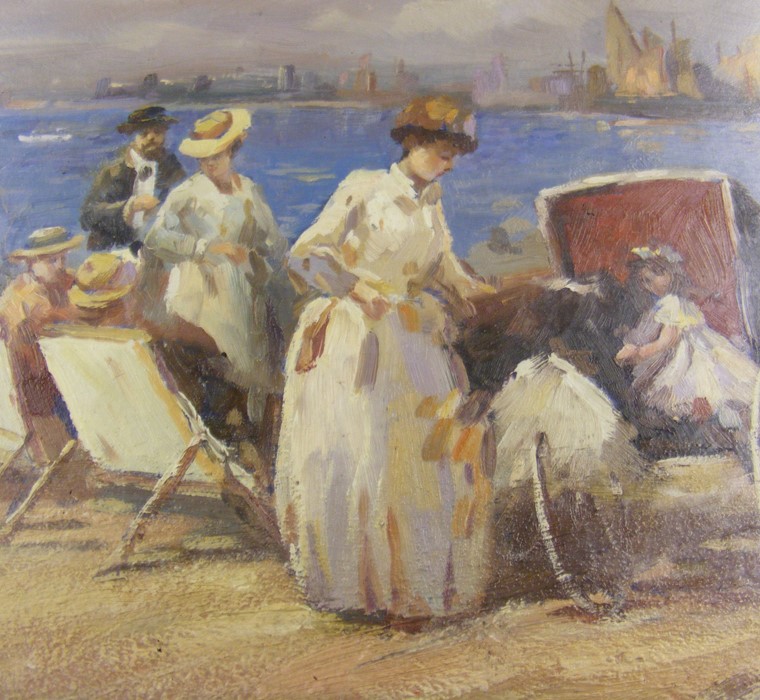 LAURENT - painting of Victorian beach scene - 30cm x 6 - Image 4 of 4