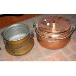 A large copper cooking pot with lid, together with