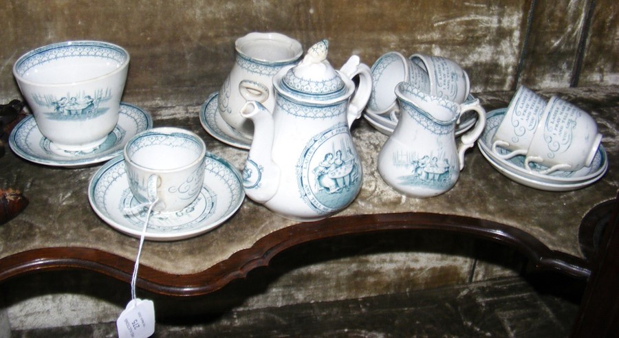 A Victorian child's teaset with transfer printed d