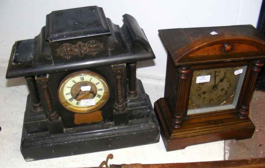 A Victorian mantel clock, together with one other