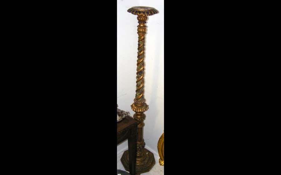 An antique hand painted torchere