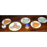 Five Clarice Cliff 'Crocus' pattern plates, a Clar