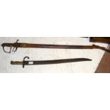 An Officer's sword in leather scabbard, together w