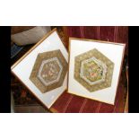 A pair of oriental hexagonal embroidery panels