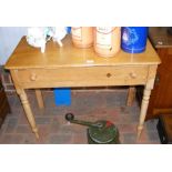 A Victorian pine side table with single drawer