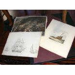 A folder containing various antique prints, togeth