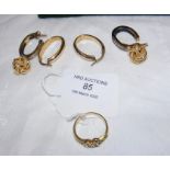 A lady's dress earrings, together with a ring in 7