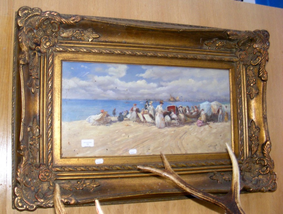 LAURENT - painting of Victorian beach scene - 30cm x 6